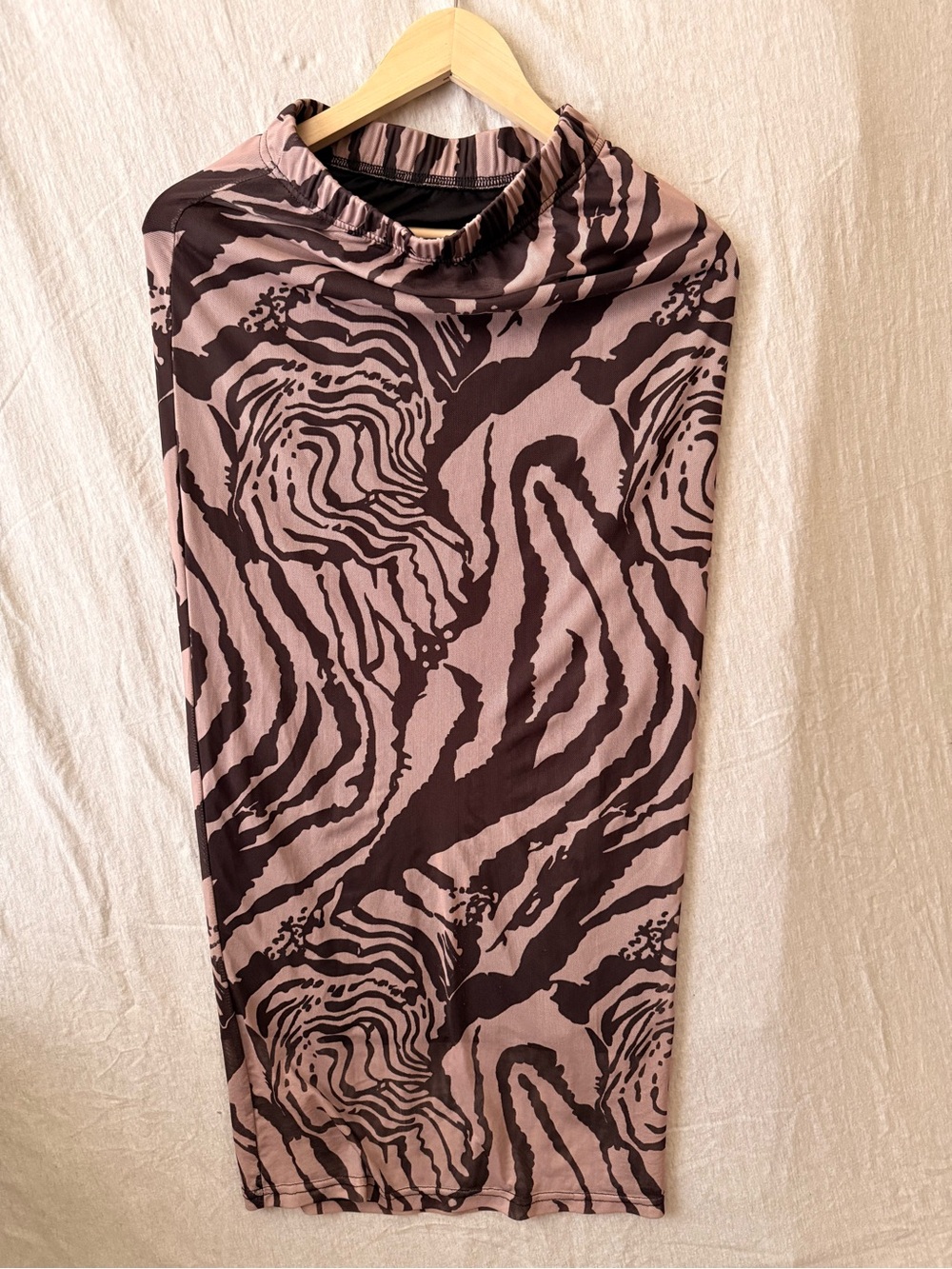 SHEIN Abstract Zebra Print Midi Skirt in Mauve and Dark Brown